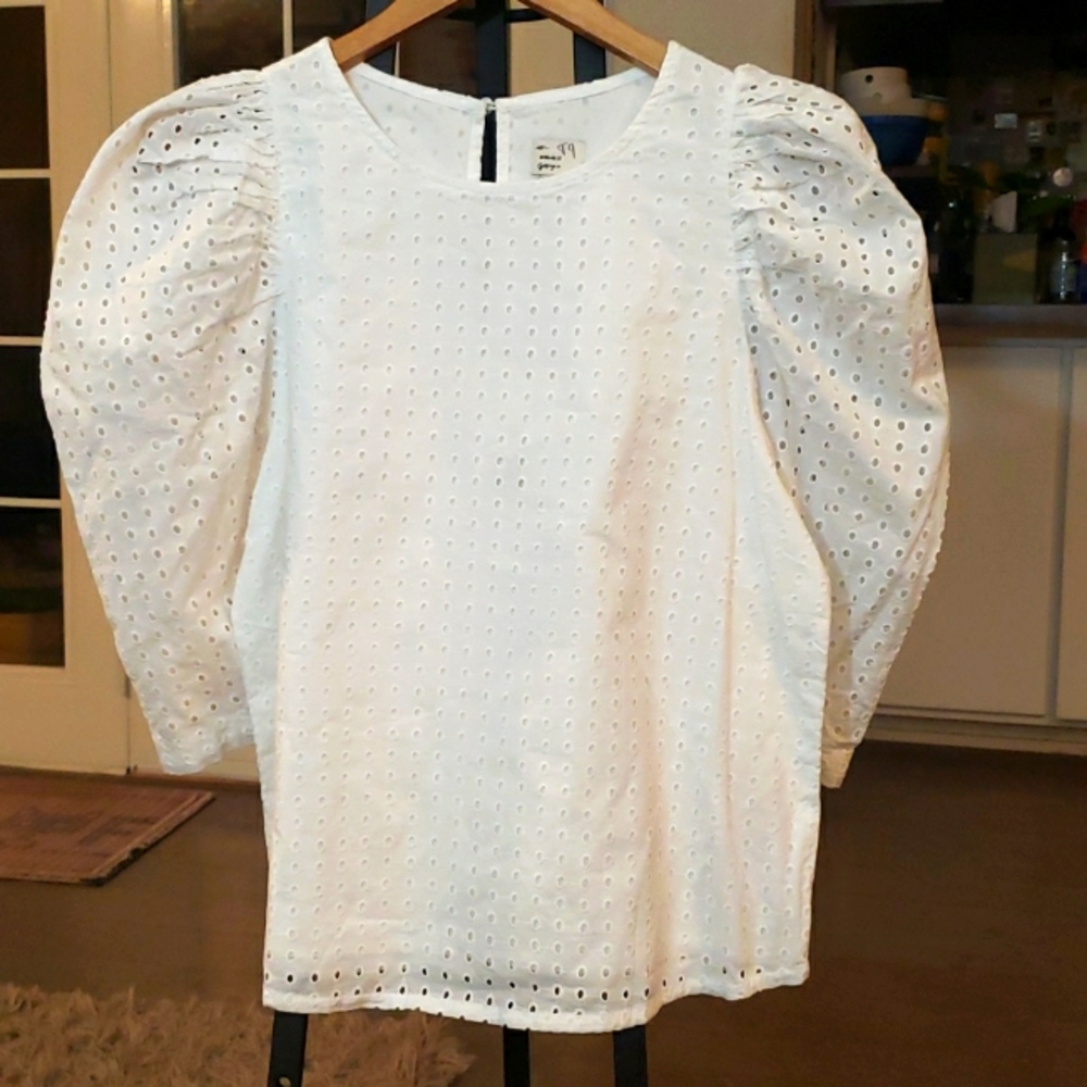 A New Day White cotton eyelet blouse size M